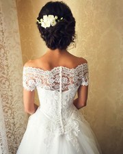 Счастливое свадебное платье 2016г. нежное кружево S/M 
